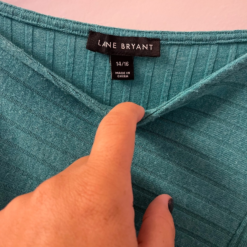 Lane Bryant Tunic Top Women's 14/16 Green Ribbed Knit 3/4 Sleeve Comfy - Picture 3 of 6